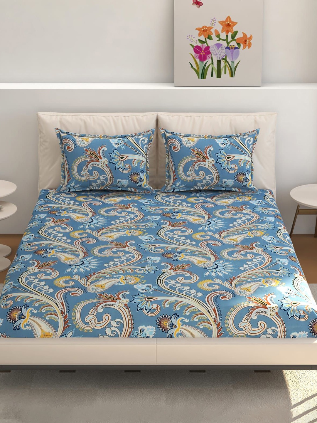 CLIO'S HERITAGE STORE Blue Floral Cotton 210 TC Queen Fitted Bedsheet Set 1.77 m x 1.82 m
CLIO'S HERITAGE STORE Blue Floral Cotton 210 TC Queen Fitted Bedsheet Set 1.77 m x 1.82 m