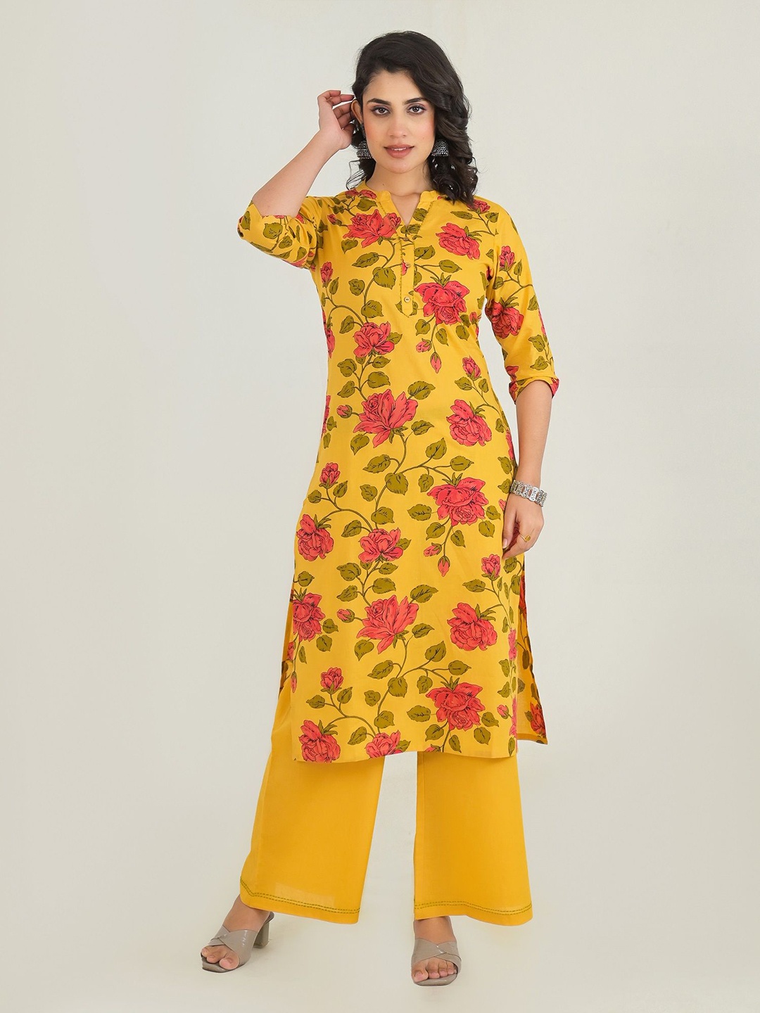 Pahiya Floral Printed Mandarin Collar Pure Cotton Straight Kurta With Palazzo, Mustard
Pahiya Floral Printed Mandarin Collar Pure Cotton Straight Kurta With Palazzo, Mustard