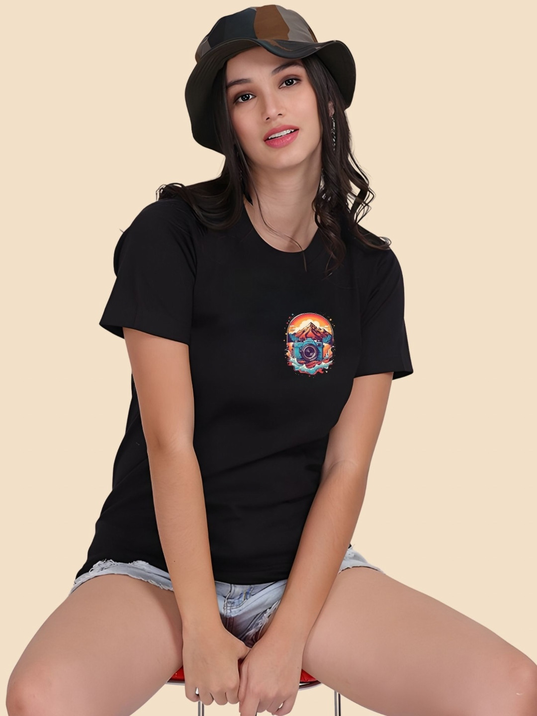 SZN Women Graphic Printed Round Neck Cotton T-shirt, Black 
SZN Women Graphic Printed Round Neck Cotton T-shirt, Black