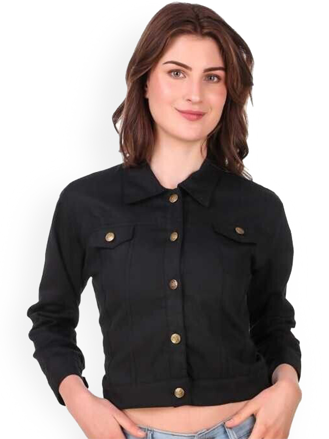 KASHIAN Women Spread Collar Solid Casual Denim Jacket, Black
KASHIAN Women Spread Collar Solid Casual Denim Jacket, Black