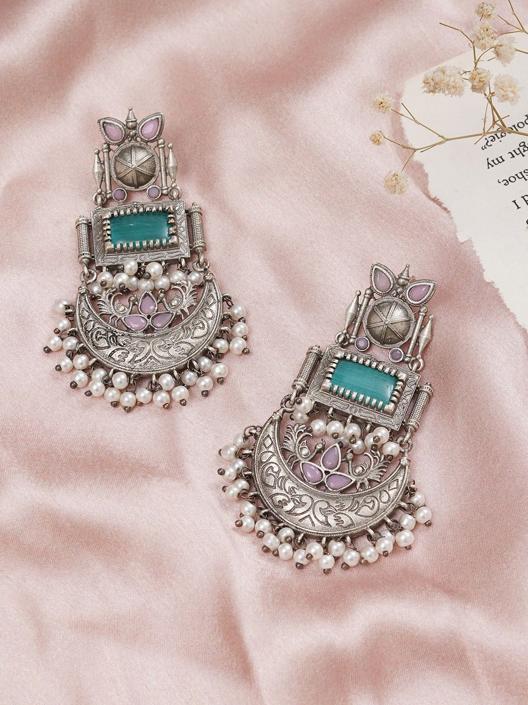 JEWILLEY Silver-Plated Artificial Stone Studded And Beaded Contemporary Drop Earrings
JEWILLEY Silver-Plated Artificial Stone Studded And Beaded Contemporary Drop Earrings
