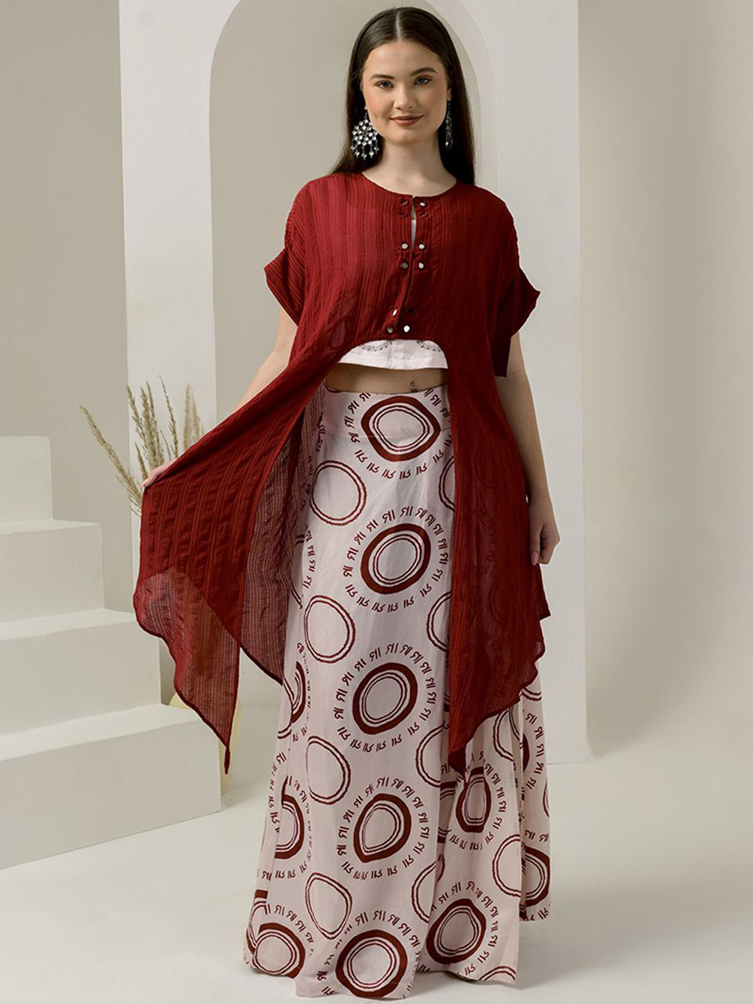 First Resort by Ramola Bachchan Geometric Printed Round Neck Linen Top With Skirt, Pink
First Resort by Ramola Bachchan Geometric Printed Round Neck Linen Top With Skirt, Pink