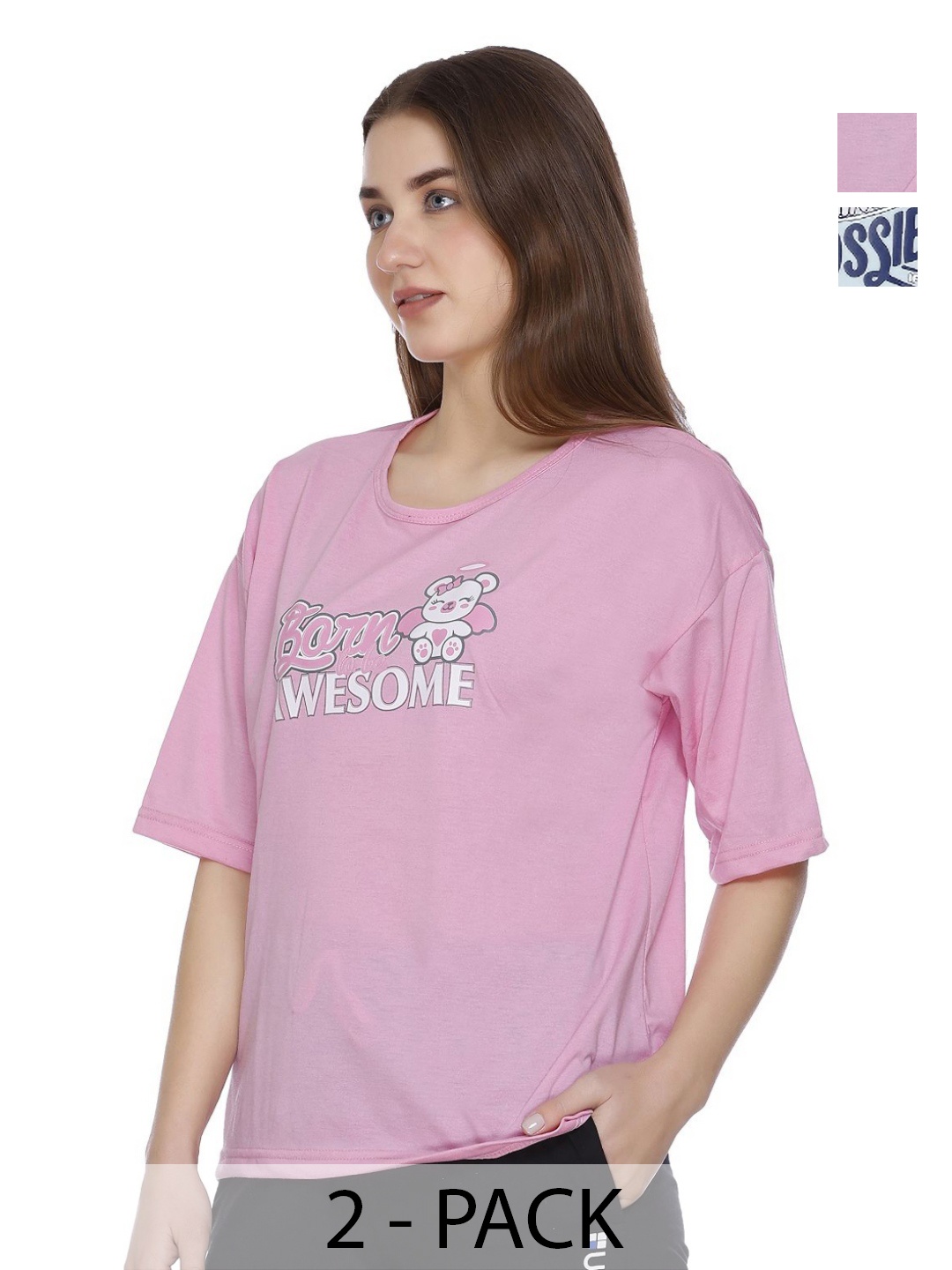 URBE-URBAN EVOLUTION Women Pack Of 2 Typography Printed Cotton Relaxed Fit T-shirts, Pink
URBE-URBAN EVOLUTION Women Pack Of 2 Typography Printed Cotton Relaxed Fit T-shirts, Pink