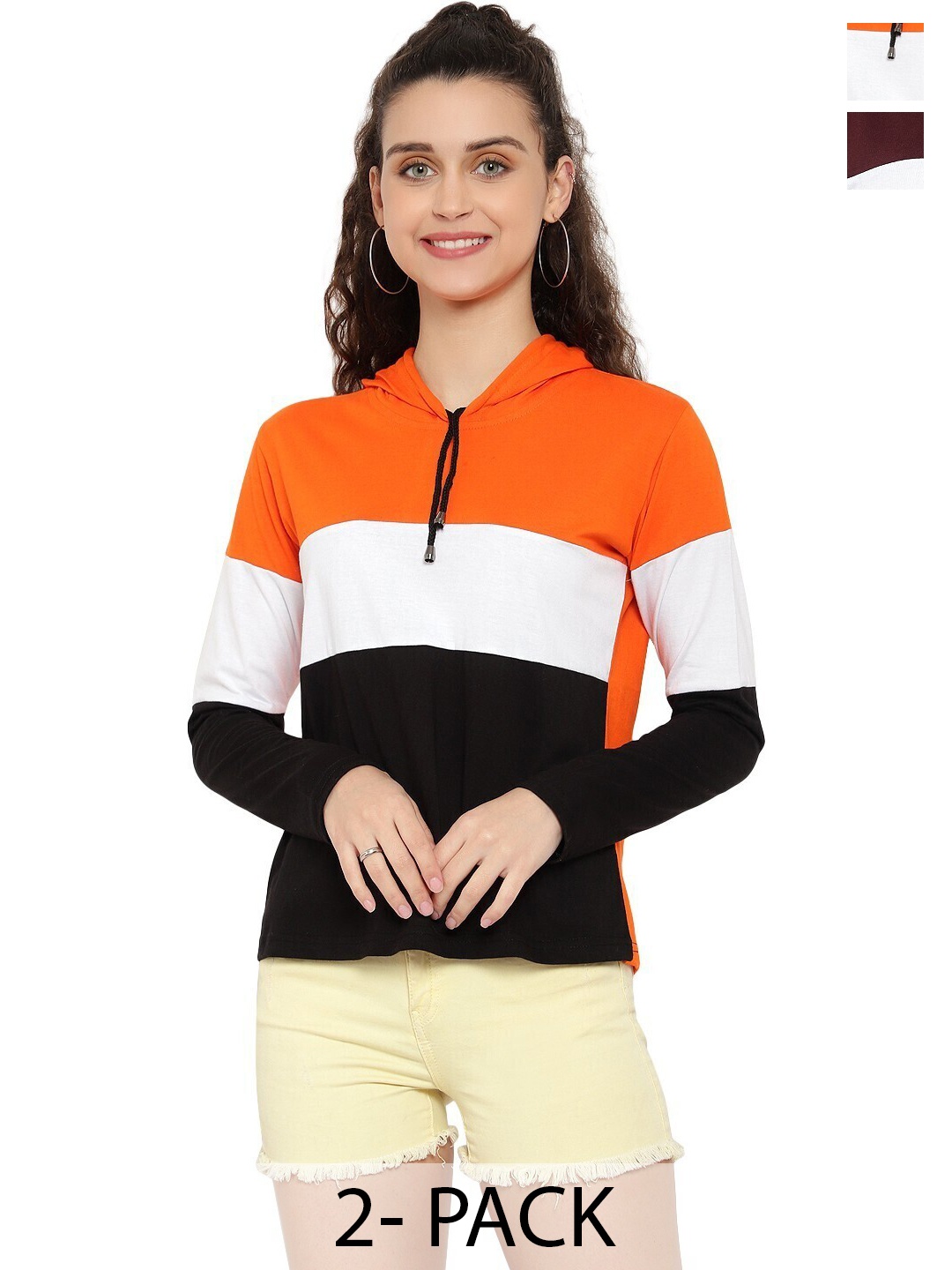 DEEPMAYRA COLLECTION Women Pack Of 2 Colourblocked Hood Cotton T-shirts, Black
DEEPMAYRA COLLECTION Women Pack Of 2 Colourblocked Hood Cotton T-shirts, Black