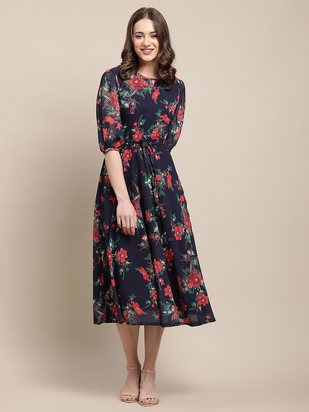 Metronaut Floral Print Puff Sleeve Applique Georgette Fit & Flare Midi Dress, Navy blue
Metronaut Floral Print Puff Sleeve Applique Georgette Fit & Flare Midi Dress, Navy blue