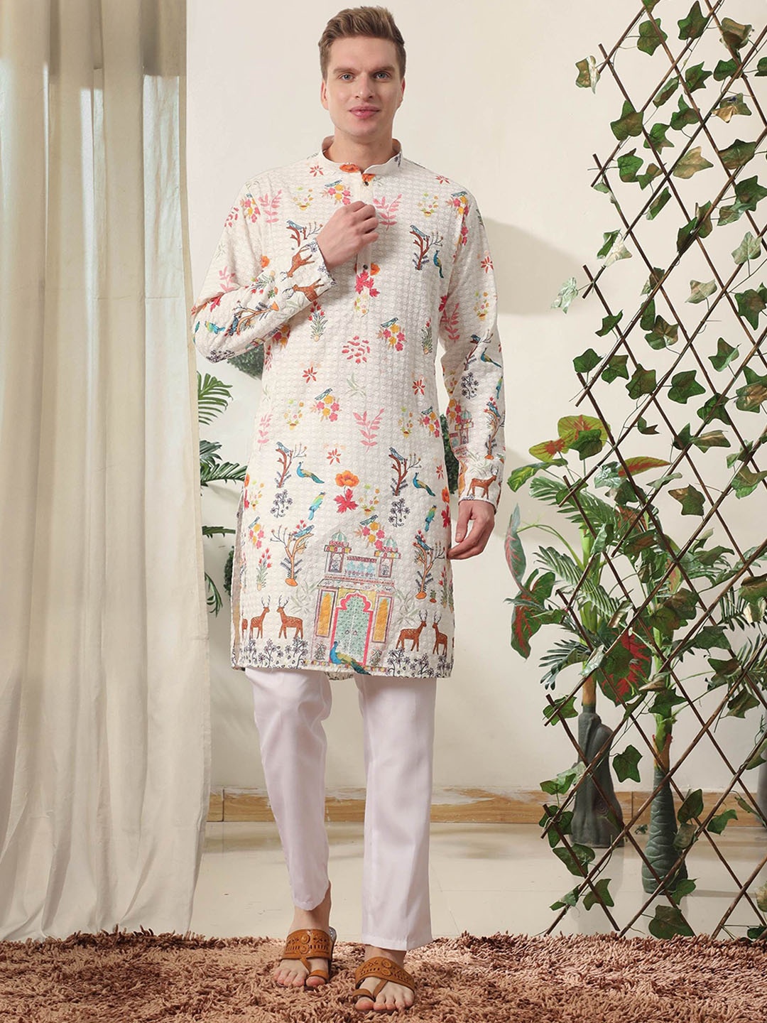 Pro-Ethic STYLE DEVELOPER Floral Printed Mandarin Collar Pure Cotton Kurta With Trousers, White
Pro-Ethic STYLE DEVELOPER Floral Printed Mandarin Collar Pure Cotton Kurta With Trousers, White