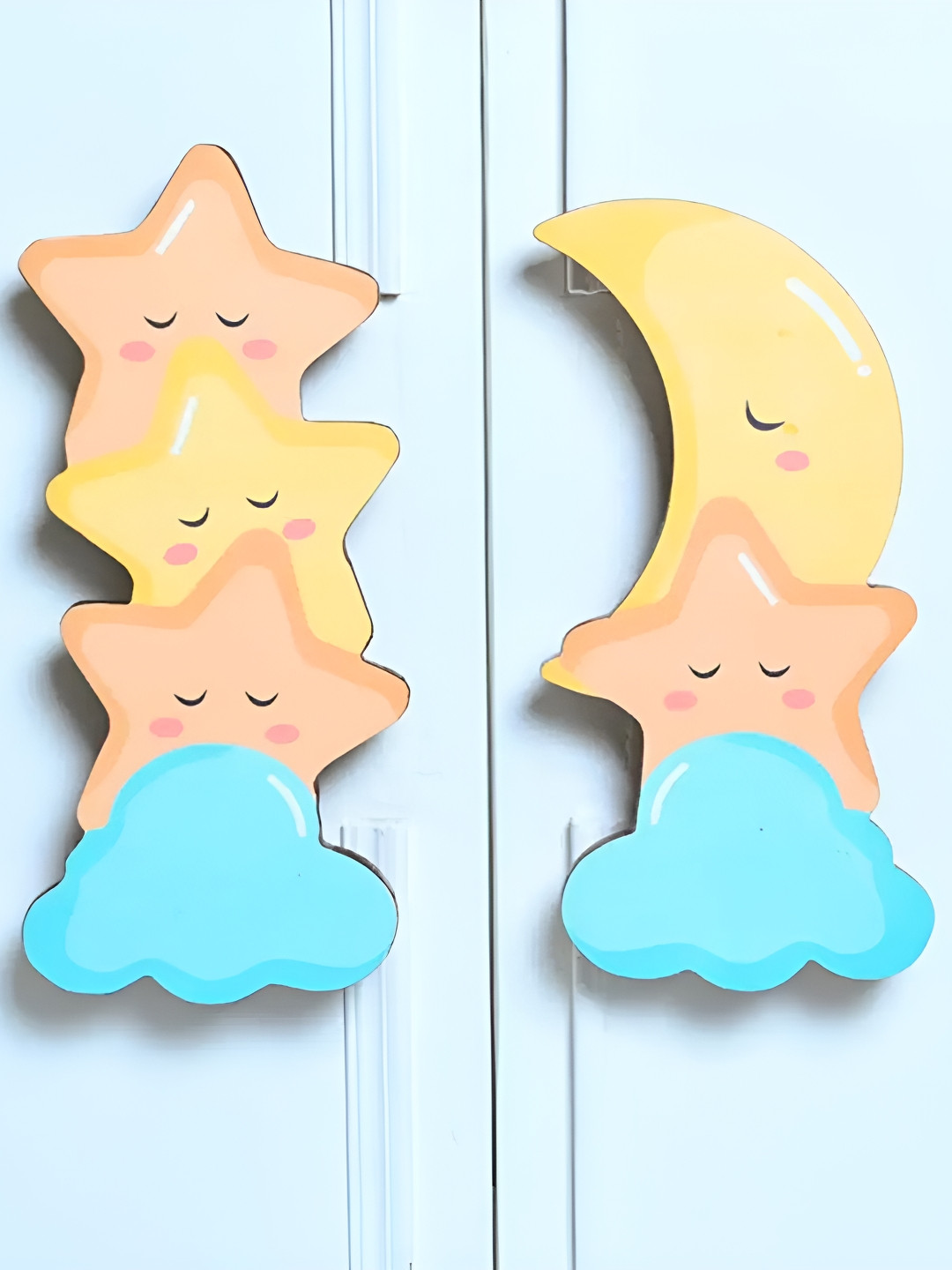 Pinch of Pretty Peach-Colored & Blue Printed Wooden Cupboard Door Handles 
Pinch of Pretty Peach-Colored & Blue Printed Wooden Cupboard Door Handles