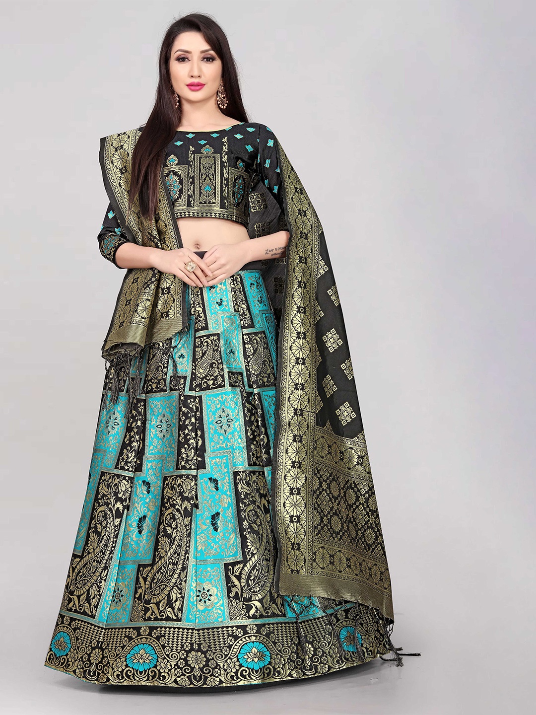 DIVASTRI Woven Design Zari Jacquard Semi-Stitched Lehenga & Unstitched Blouse & Dupatta, Blue
DIVASTRI Woven Design Zari Jacquard Semi-Stitched Lehenga & Unstitched Blouse & Dupatta, Blue