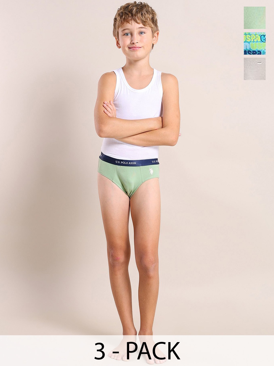 U.S. Polo Assn. Kids Boys Pack Of 3 Printed Mid Rise Outer Elastic Briefs - EKB04-GBD-P3, Green
U.S. Polo Assn. Kids Boys Pack Of 3 Printed Mid Rise Outer Elastic Briefs - EKB04-GBD-P3, Green