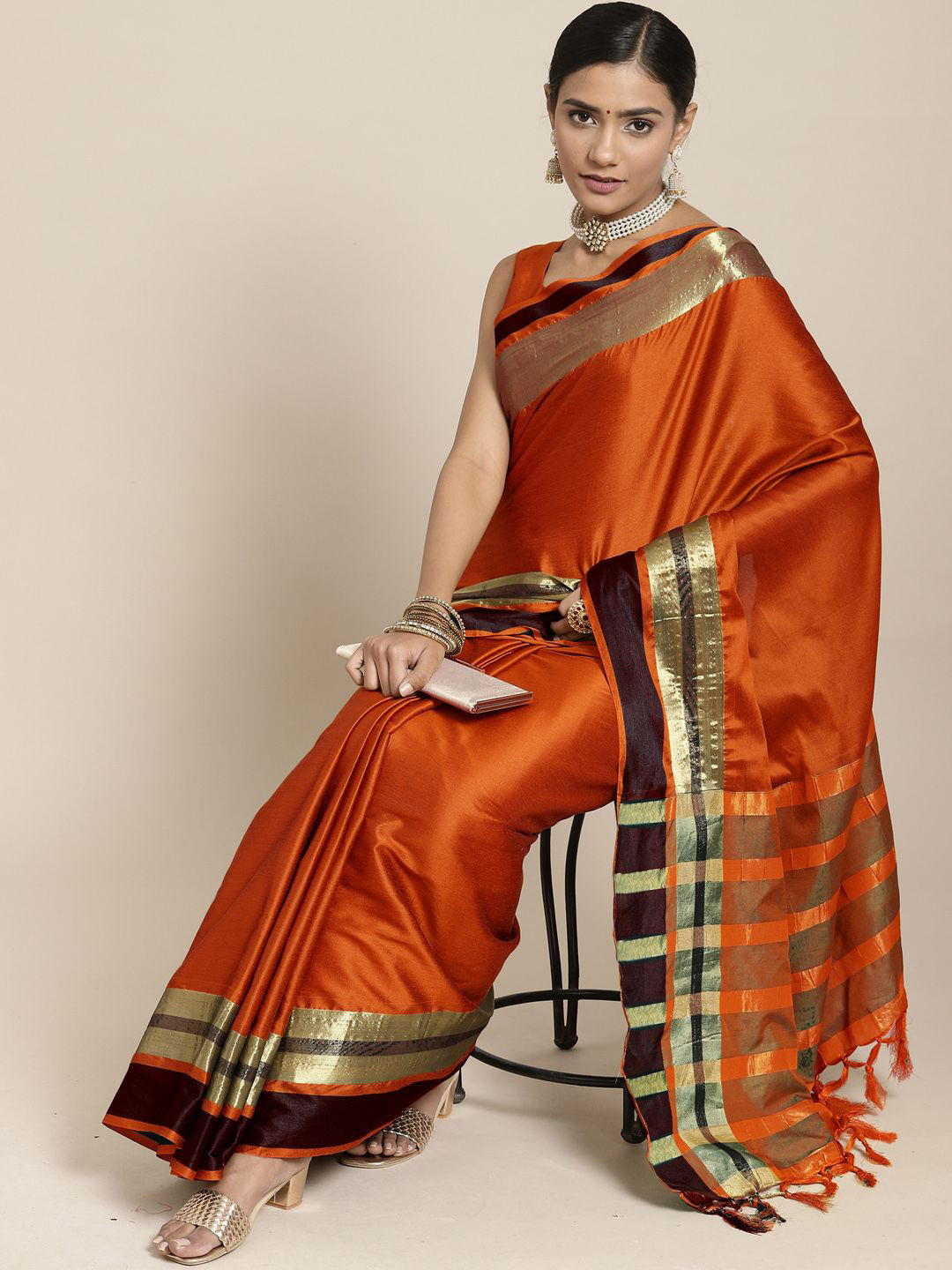 Mitera Zari Silk Cotton Saree, Orange 
Mitera Zari Silk Cotton Saree, Orange