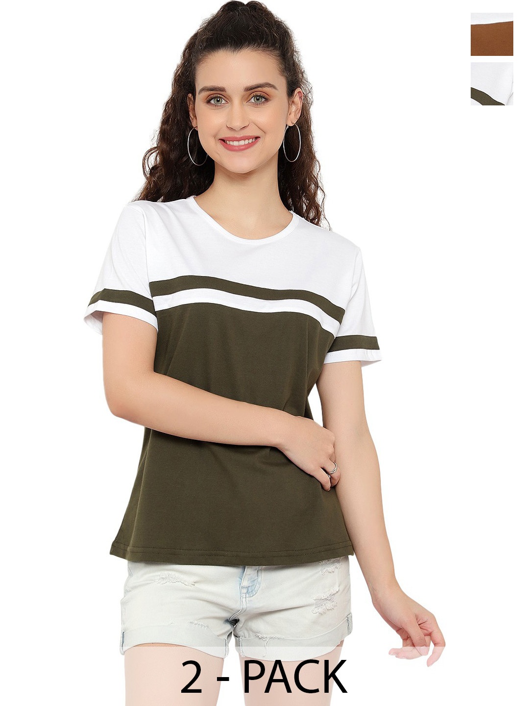 DEEPMAYRA COLLECTION Women Pack Of 2 Colourblocked Round Neck Cotton T-shirts, Brown
DEEPMAYRA COLLECTION Women Pack Of 2 Colourblocked Round Neck Cotton T-shirts, Brown