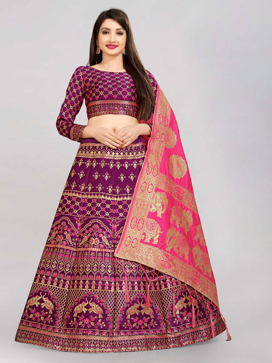 DIVASTRI Woven Design Zari Jacquard Semi-Stitched Lehenga & Unstitched Blouse With Dupatta, Pink
DIVASTRI Woven Design Zari Jacquard Semi-Stitched Lehenga & Unstitched Blouse With Dupatta, Pink