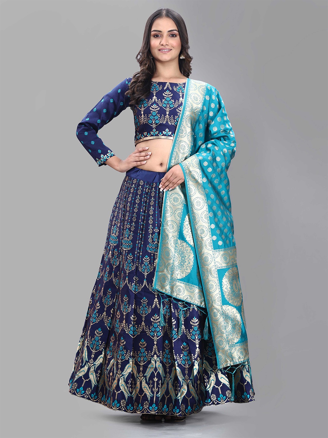 DIVASTRI Floral Woven Design Jacquard Semi-Stitched Lehenga & Unstitched Blouse & Dupatta, Blue
DIVASTRI Floral Woven Design Jacquard Semi-Stitched Lehenga & Unstitched Blouse & Dupatta, Blue