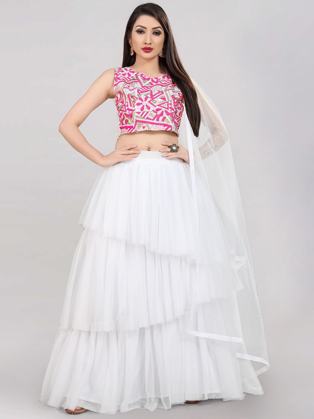 DIVASTRI Floral Embroidered Thread Work Semi-Stitched Lehenga Choli With Dupatta, White
DIVASTRI Floral Embroidered Thread Work Semi-Stitched Lehenga Choli With Dupatta, White
