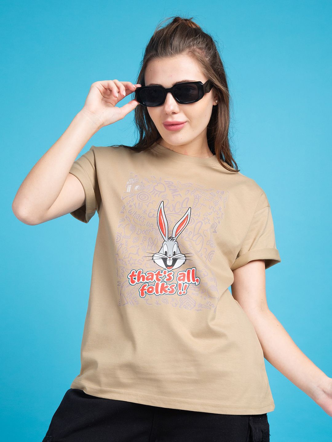 Kook N Keech Looney Tunes Women Bugs Bunny Graphic Printed Round Neck Cotton T-shirt, Beige
Kook N Keech Looney Tunes Women Bugs Bunny Graphic Printed Round Neck Cotton T-shirt, Beige