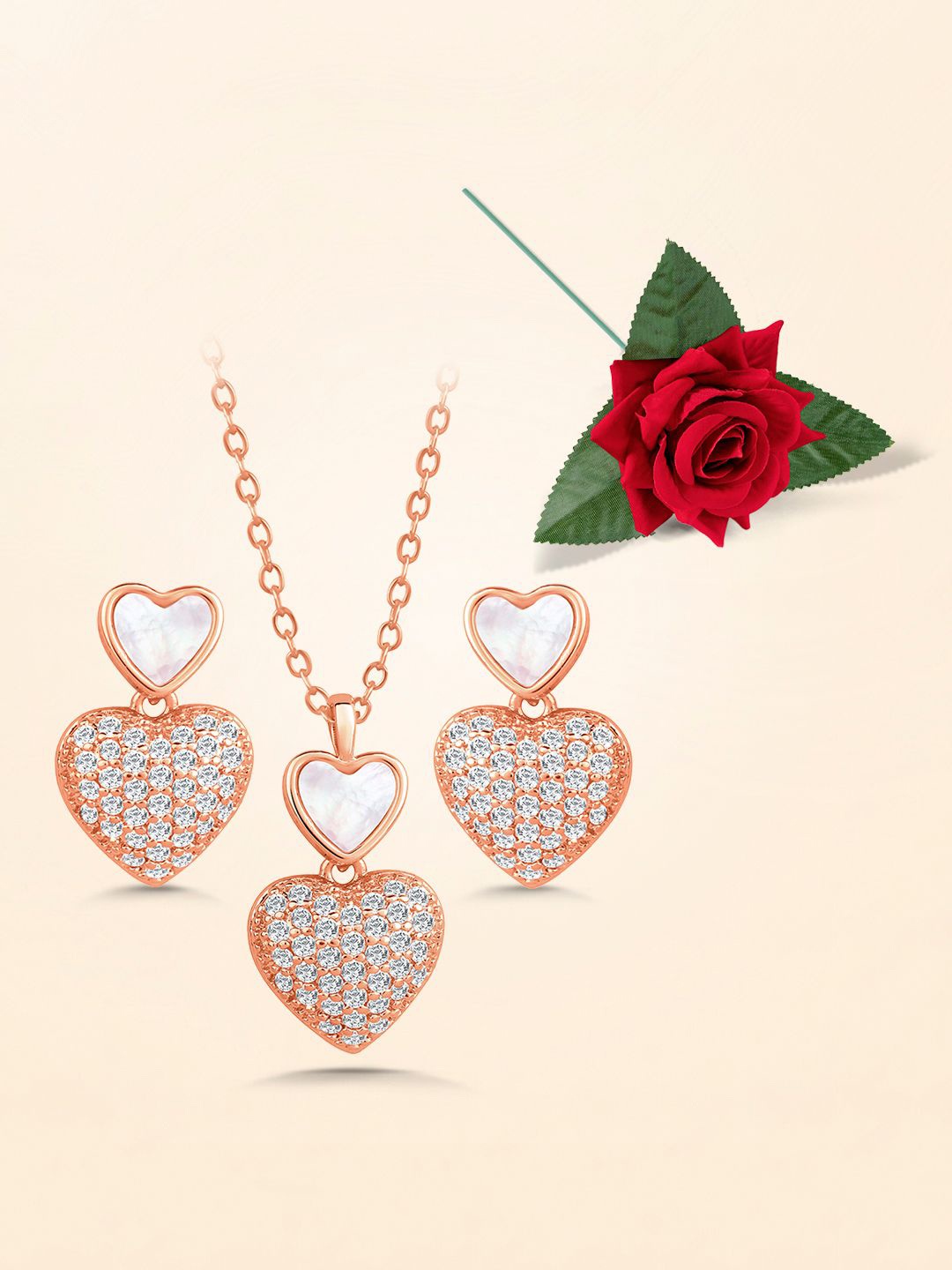 Peora Rose Gold-Plated Cubic Zirconia Studded Heart Pendant Jewellery Set
Peora Rose Gold-Plated Cubic Zirconia Studded Heart Pendant Jewellery Set