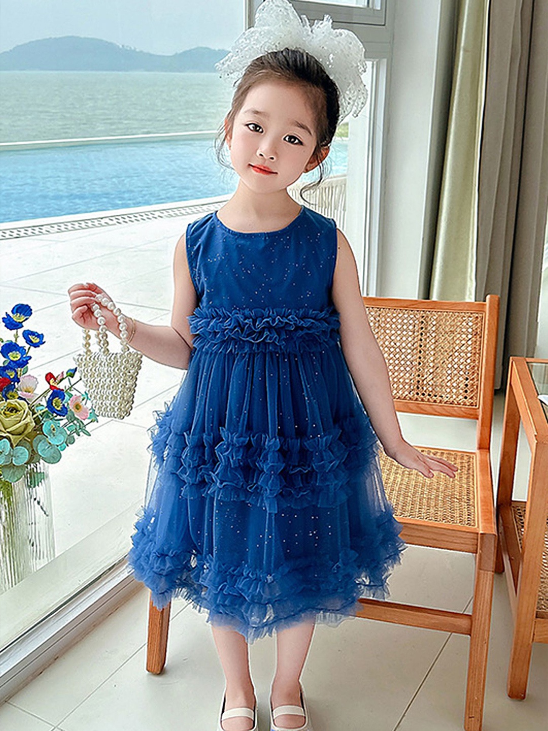 LULU & SKY Girl Round Neck Sleeveless Knee Length Ruffles Empire Dress, Navy blue
LULU & SKY Girl Round Neck Sleeveless Knee Length Ruffles Empire Dress, Navy blue