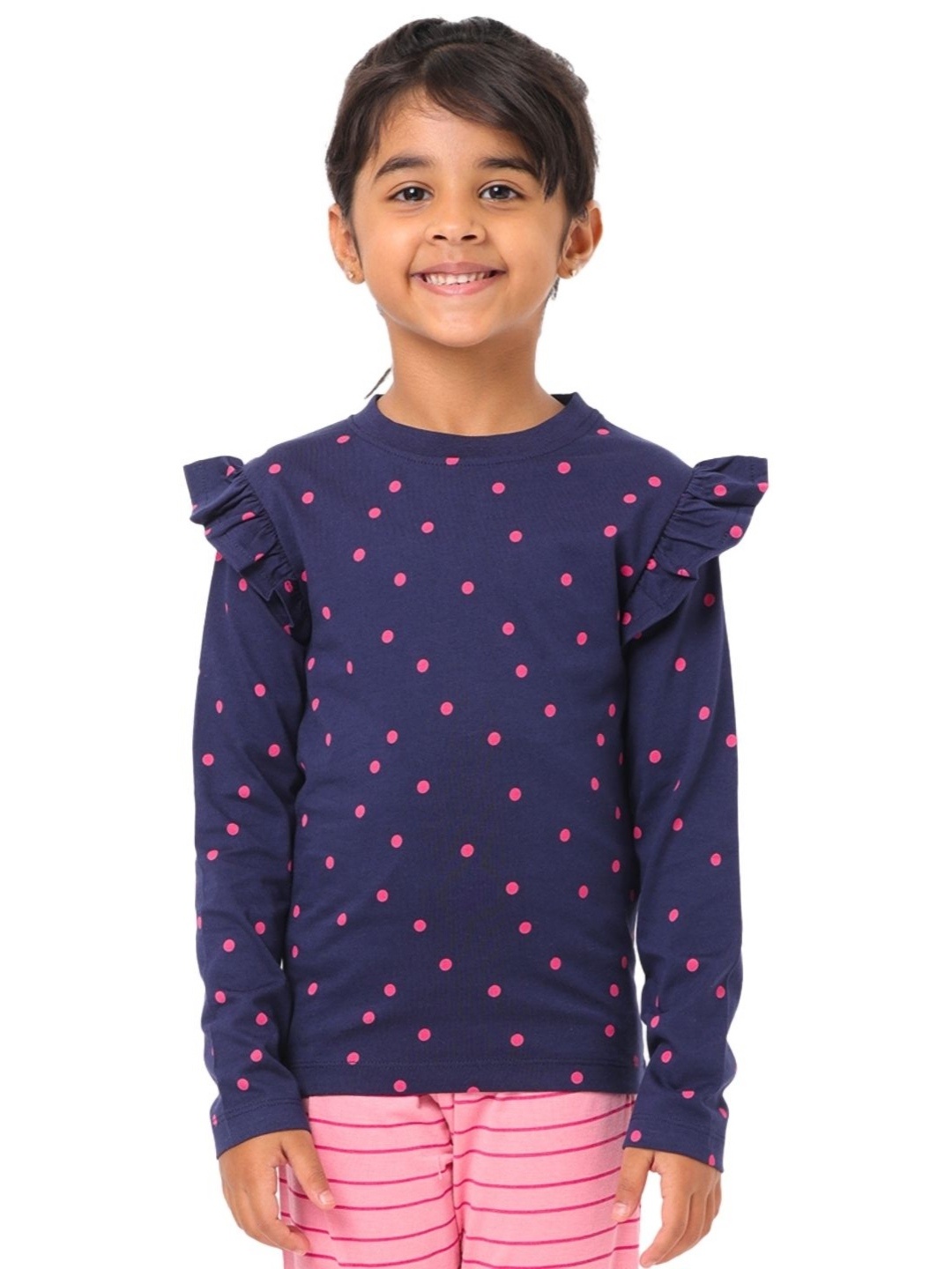 Nuego Kids Girls Polka Dots Printed Bio Finish Round Neck Full Sleeve Cotton T-shirt, Navy blue
Nuego Kids Girls Polka Dots Printed Bio Finish Round Neck Full Sleeve Cotton T-shirt, Navy blue