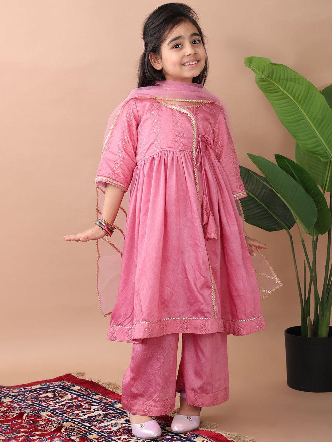 Here&Now X Kinder Kids Girls Geometric Yoke Design Angrakha Kurta With Palazzo & Dupatta, Pink
Here&Now X Kinder Kids Girls Geometric Yoke Design Angrakha Kurta With Palazzo & Dupatta, Pink