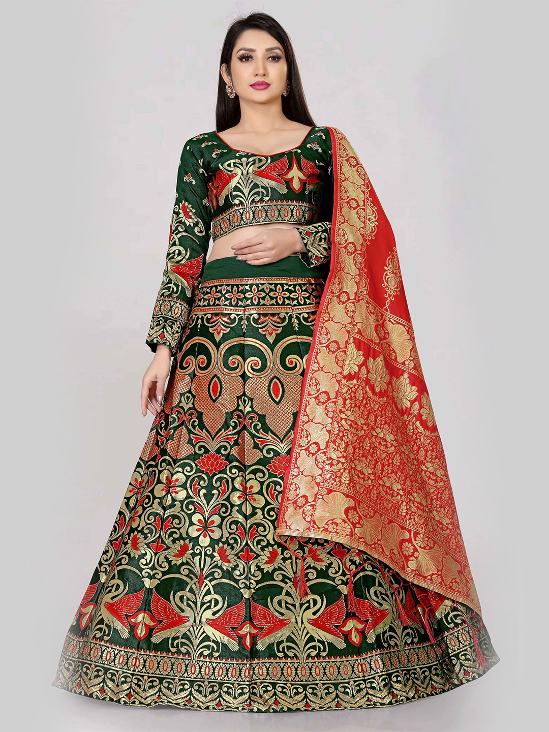 DIVASTRI Woven Design Zari Jacquard Semi-Stitched Lehenga & Unstitched Blouse With Dupatta, Red
DIVASTRI Woven Design Zari Jacquard Semi-Stitched Lehenga & Unstitched Blouse With Dupatta, Red