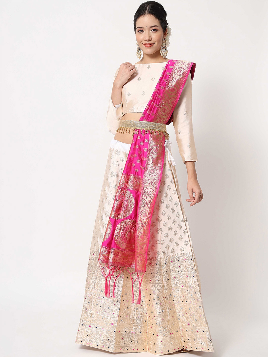 DIVASTRI Woven Design Zari Semi-Stitched Lehenga & Unstitched Blouse With Dupatta, White
DIVASTRI Woven Design Zari Semi-Stitched Lehenga & Unstitched Blouse With Dupatta, White