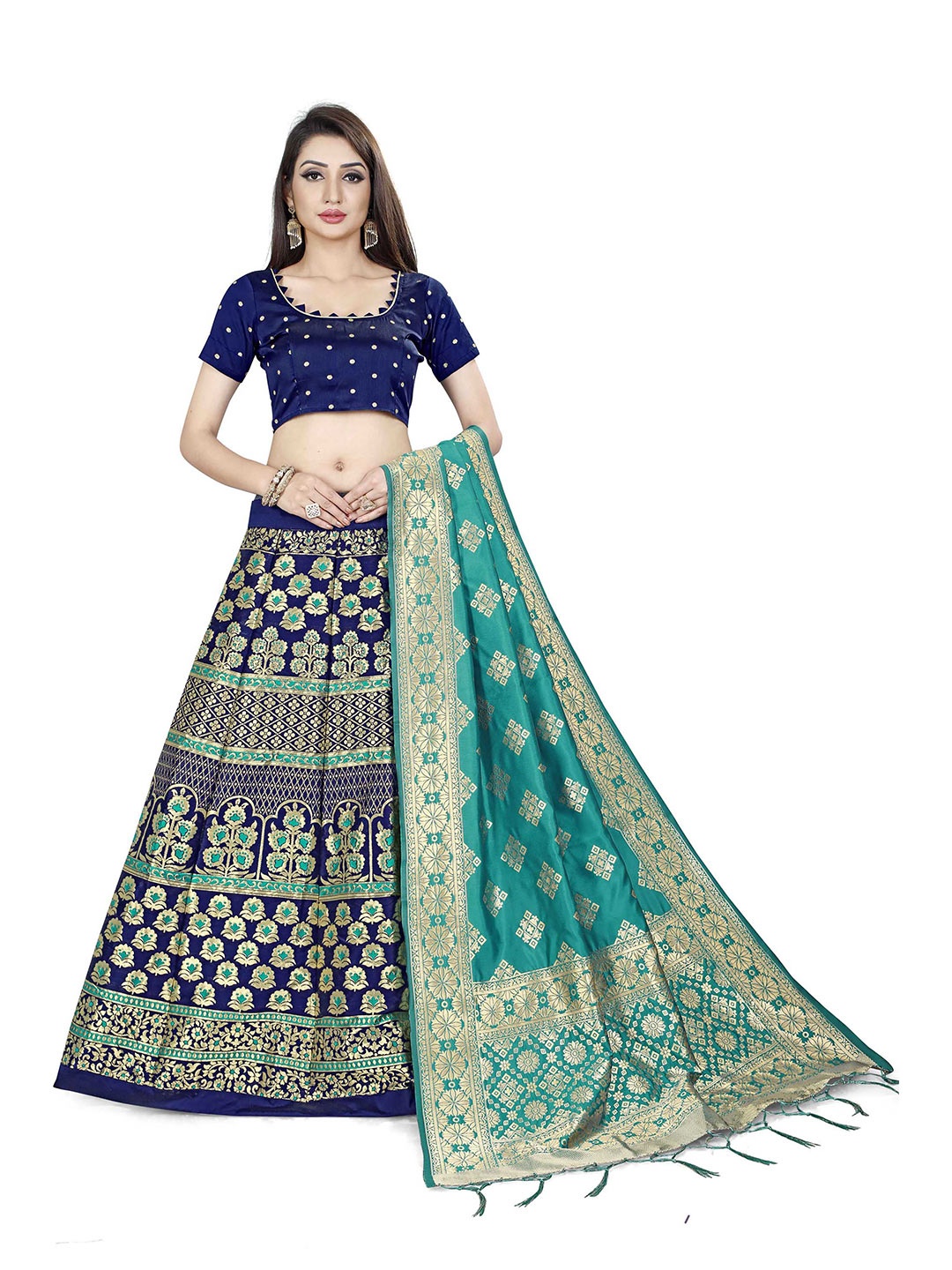 DIVASTRI Woven Design Jacquard Semi-Stitched Lehenga Choli With Banarasi Dupatta, Navy blue
DIVASTRI Woven Design Jacquard Semi-Stitched Lehenga Choli With Banarasi Dupatta, Navy blue