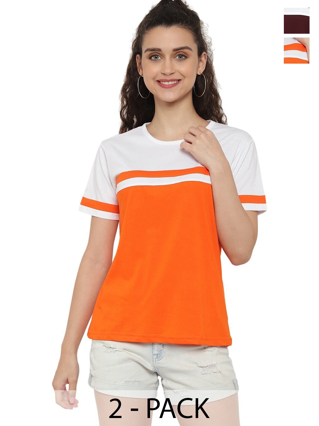 DEEPMAYRA COLLECTION Women Pack Of 2 Colourblocked Round Neck Cotton T-shirts, Orange
DEEPMAYRA COLLECTION Women Pack Of 2 Colourblocked Round Neck Cotton T-shirts, Orange
