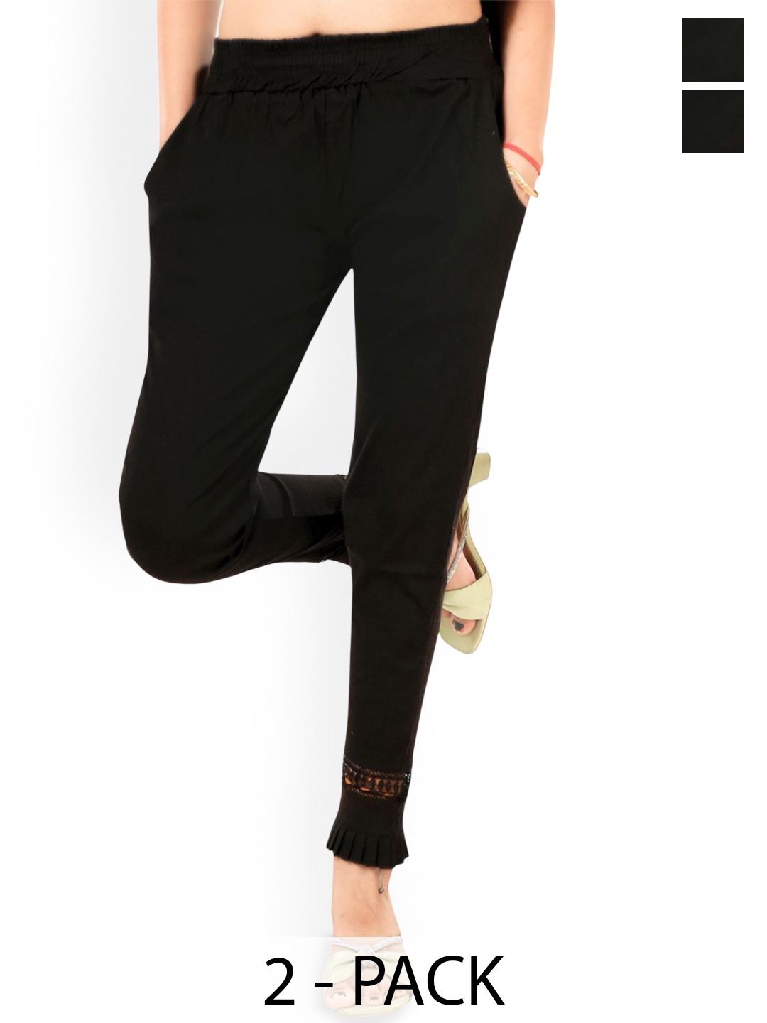 Fessist Women Pack Of 2 Relaxed Slim Fit Easy Wash Pleated Cotton Cigarette Trousers, Black
Fessist Women Pack Of 2 Relaxed Slim Fit Easy Wash Pleated Cotton Cigarette Trousers, Black