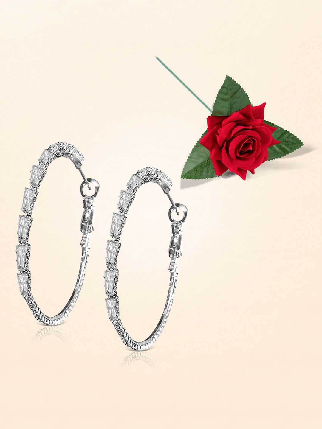 Peora Silver-Plated Cubic Zirconia Studded Circular Shaped Hoop Earrings With Red Rose
Peora Silver-Plated Cubic Zirconia Studded Circular Shaped Hoop Earrings With Red Rose
