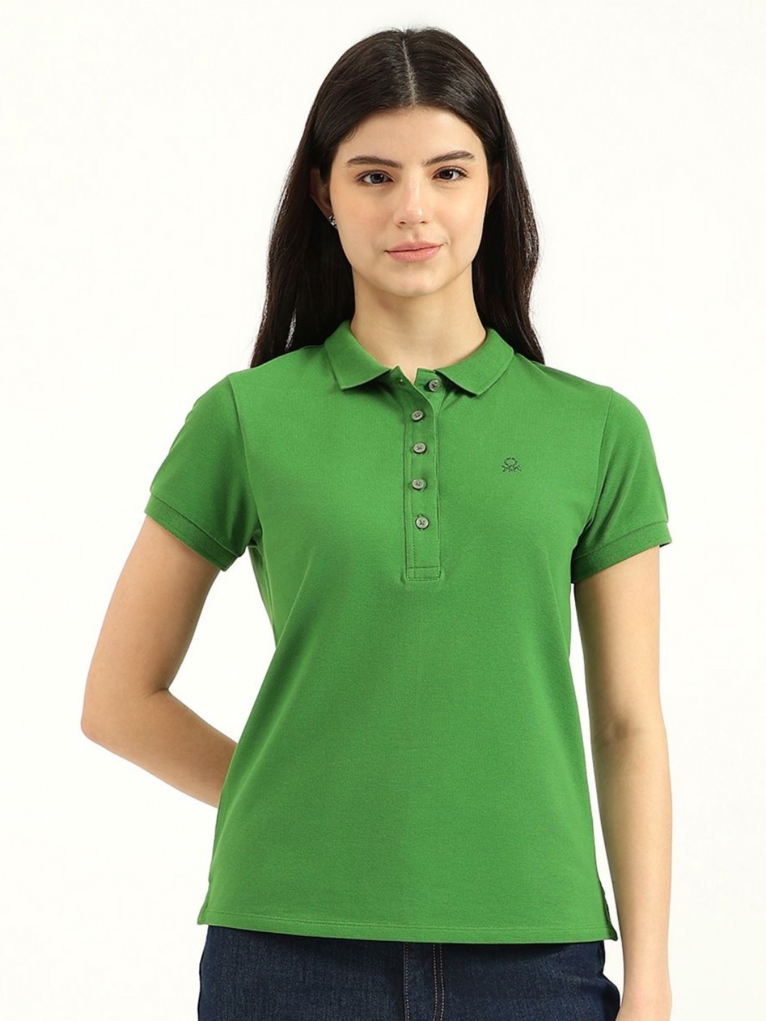 United Colors of Benetton Women Solid Polo Collar Cotton T-shirt, Green
United Colors of Benetton Women Solid Polo Collar Cotton T-shirt, Green