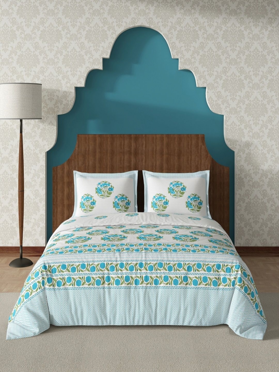 CHICERY White & Blue Floral Printed Pure Cotton 210 TC King Bedsheet Set 2.74m x 2.74m
CHICERY White & Blue Floral Printed Pure Cotton 210 TC King Bedsheet Set 2.74m x 2.74m
