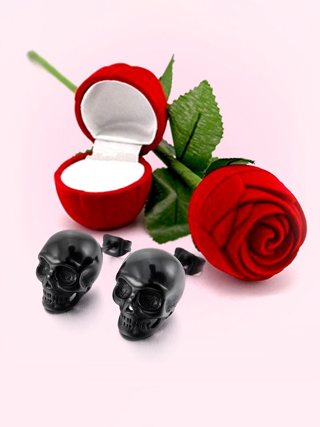 Peora Stainless Steel Contemporary Shaped Skull Studs With Red Rose Jewellery Box, Black
Peora Stainless Steel Contemporary Shaped Skull Studs With Red Rose Jewellery Box, Black