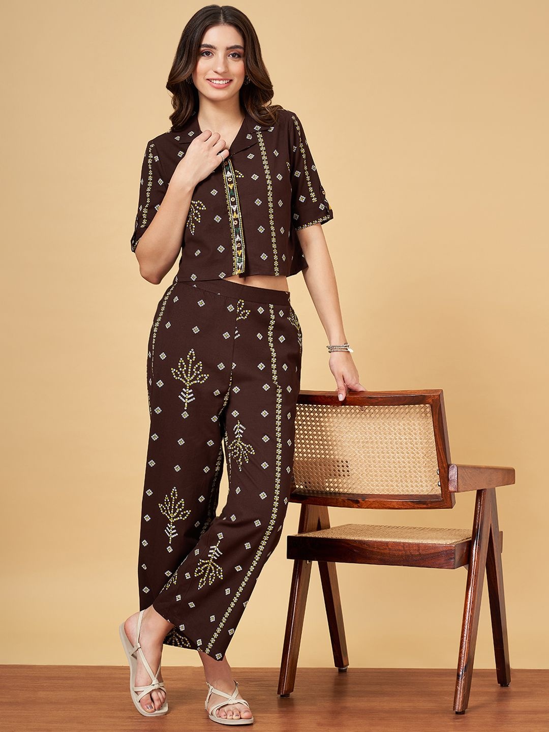 YU by Pantaloons Ethnic Motifs Embroidered Pure Cotton Shirt With Palazzos, Brown
YU by Pantaloons Ethnic Motifs Embroidered Pure Cotton Shirt With Palazzos, Brown