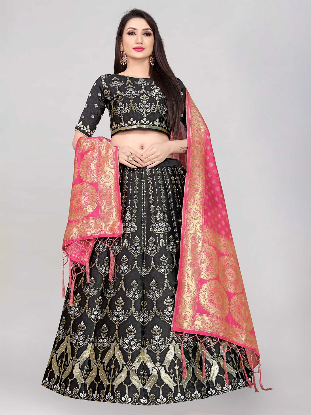 DIVASTRI Woven Design Zari Jacquard Semi-Stitched Lehenga & Unstitched Blouse With Dupatta, Black
DIVASTRI Woven Design Zari Jacquard Semi-Stitched Lehenga & Unstitched Blouse With Dupatta, Black