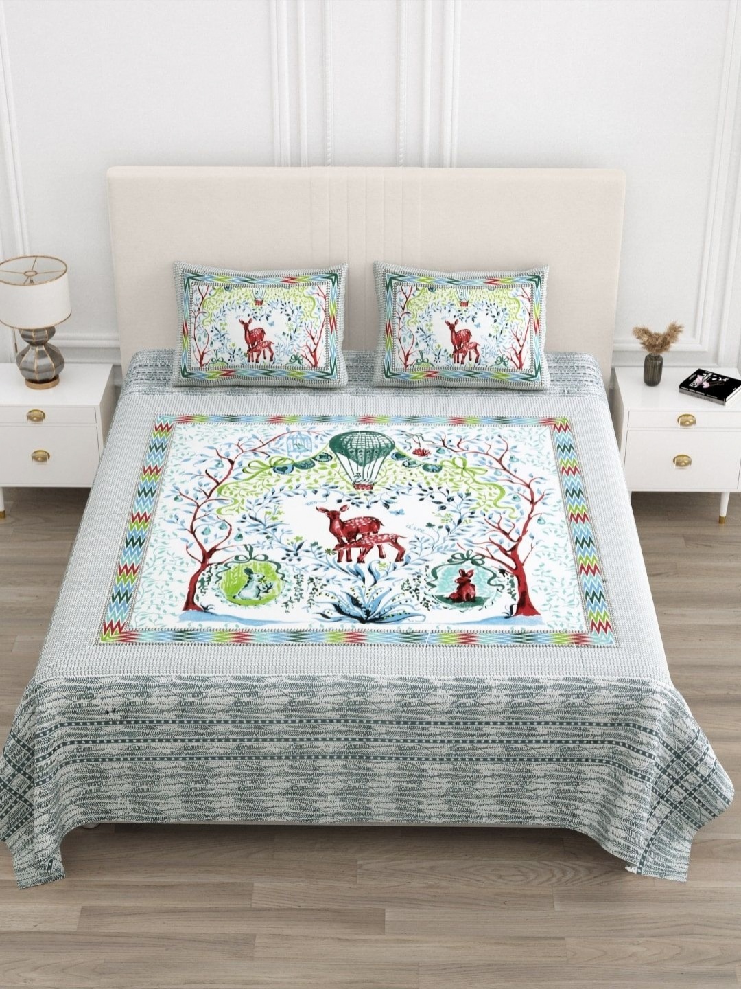 JAIPUR FABRIC Grey Conversational Printed Cotton 210 TC King Bedsheet Set 2.74 x 2.54m, Blue
JAIPUR FABRIC Grey Conversational Printed Cotton 210 TC King Bedsheet Set 2.74 x 2.54m, Blue