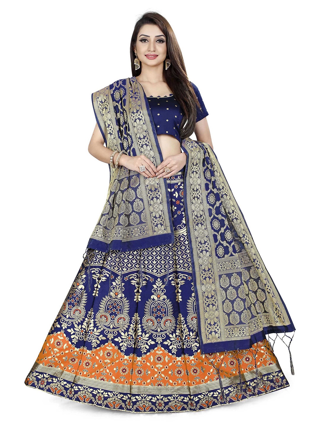 DIVASTRI Woven Design Jacquard Semi-Stitched Lehenga Choli With Banarasi Dupatta, Navy blue
DIVASTRI Woven Design Jacquard Semi-Stitched Lehenga Choli With Banarasi Dupatta, Navy blue