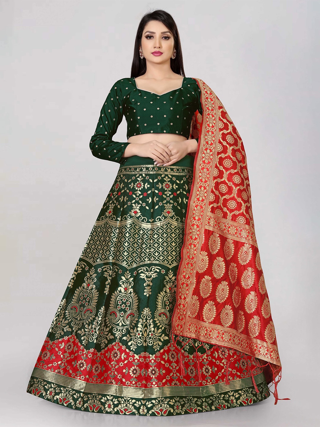 DIVASTRI Woven Design Zari Jacquard Semi-Stitched Lehenga & Unstitched Blouse With Dupatta, Red
DIVASTRI Woven Design Zari Jacquard Semi-Stitched Lehenga & Unstitched Blouse With Dupatta, Red