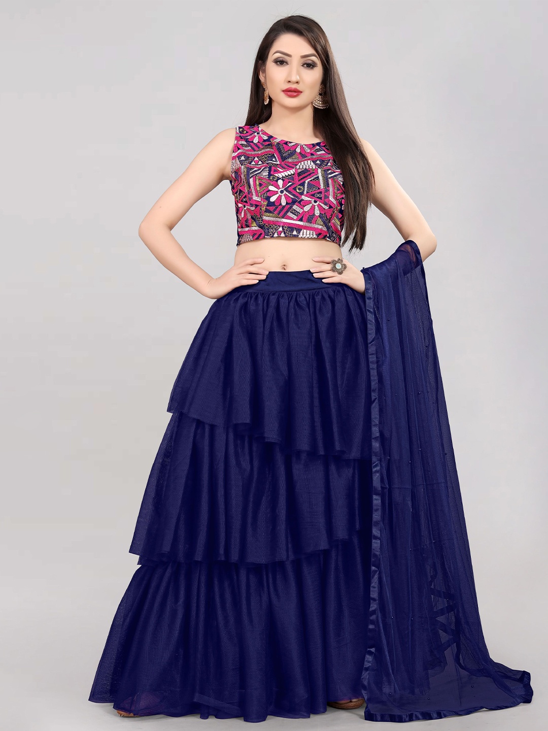 DIVASTRI Floral Embroidered Thread Work Semi-Stitched Lehenga Choli With Dupatta, Navy blue
DIVASTRI Floral Embroidered Thread Work Semi-Stitched Lehenga Choli With Dupatta, Navy blue
