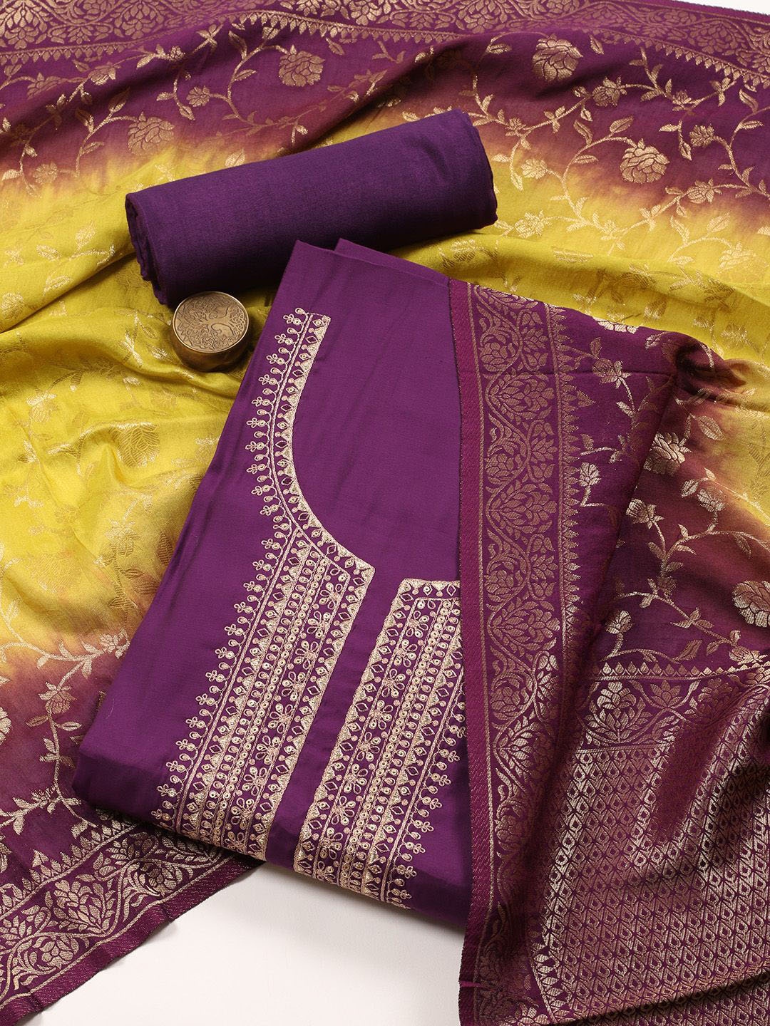 Meena Bazaar Floral Embroidered Sequinned Chanderi Unstitched Dress Material, Purple
Meena Bazaar Floral Embroidered Sequinned Chanderi Unstitched Dress Material, Purple