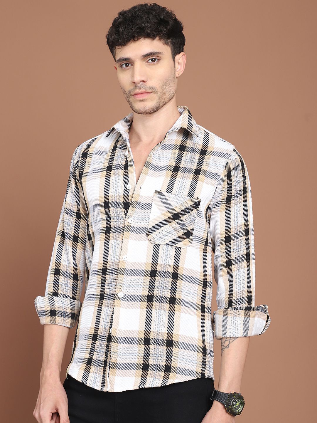 Indian Needle Men Classic Relaxed Fit Spread Collar Checked Cotton Casual Shirt, Cream
Indian Needle Men Classic Relaxed Fit Spread Collar Checked Cotton Casual Shirt, Cream