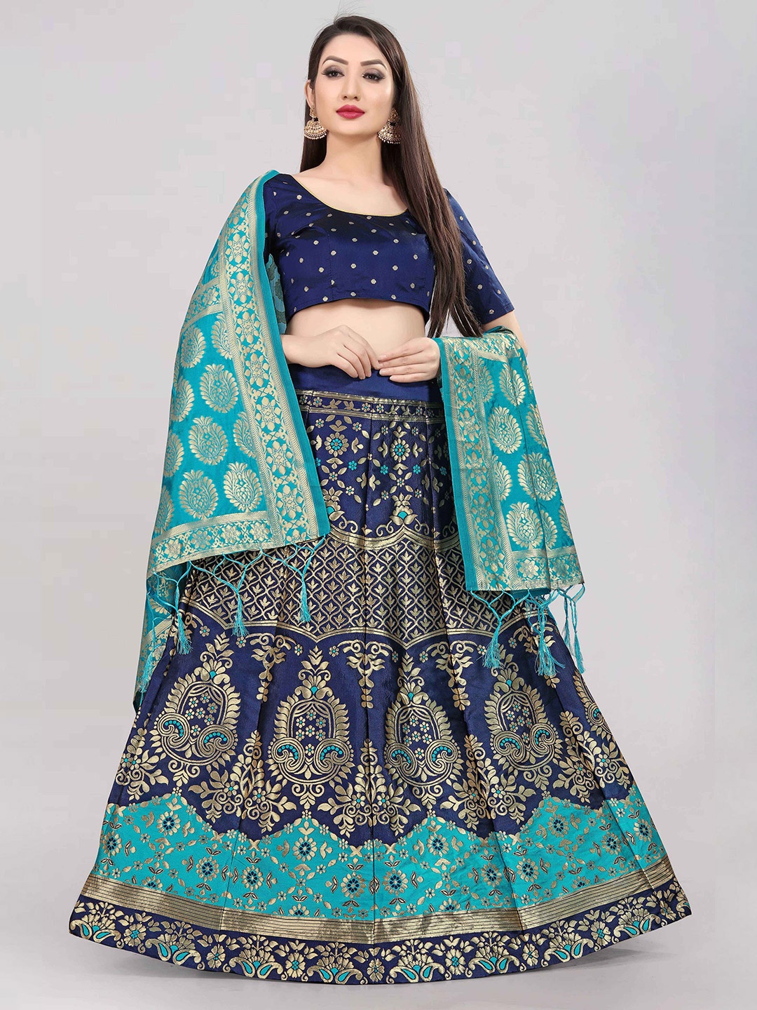 DIVASTRI Woven Design Jacquard Semi-Stitched Lehenga Choli With Banarasi Dupatta, Navy blue
DIVASTRI Woven Design Jacquard Semi-Stitched Lehenga Choli With Banarasi Dupatta, Navy blue