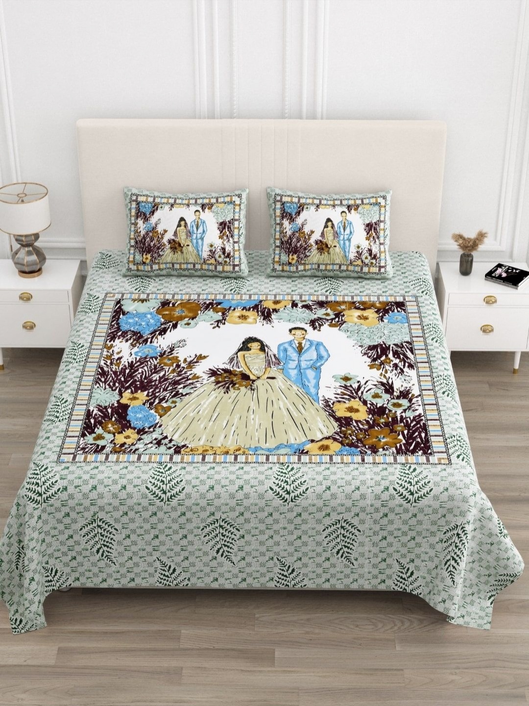 JAIPUR FABRIC Green Printed Pure Cotton 210 TC King Bedsheet Set 2.74m x 2.54m
JAIPUR FABRIC Green Printed Pure Cotton 210 TC King Bedsheet Set 2.74m x 2.54m