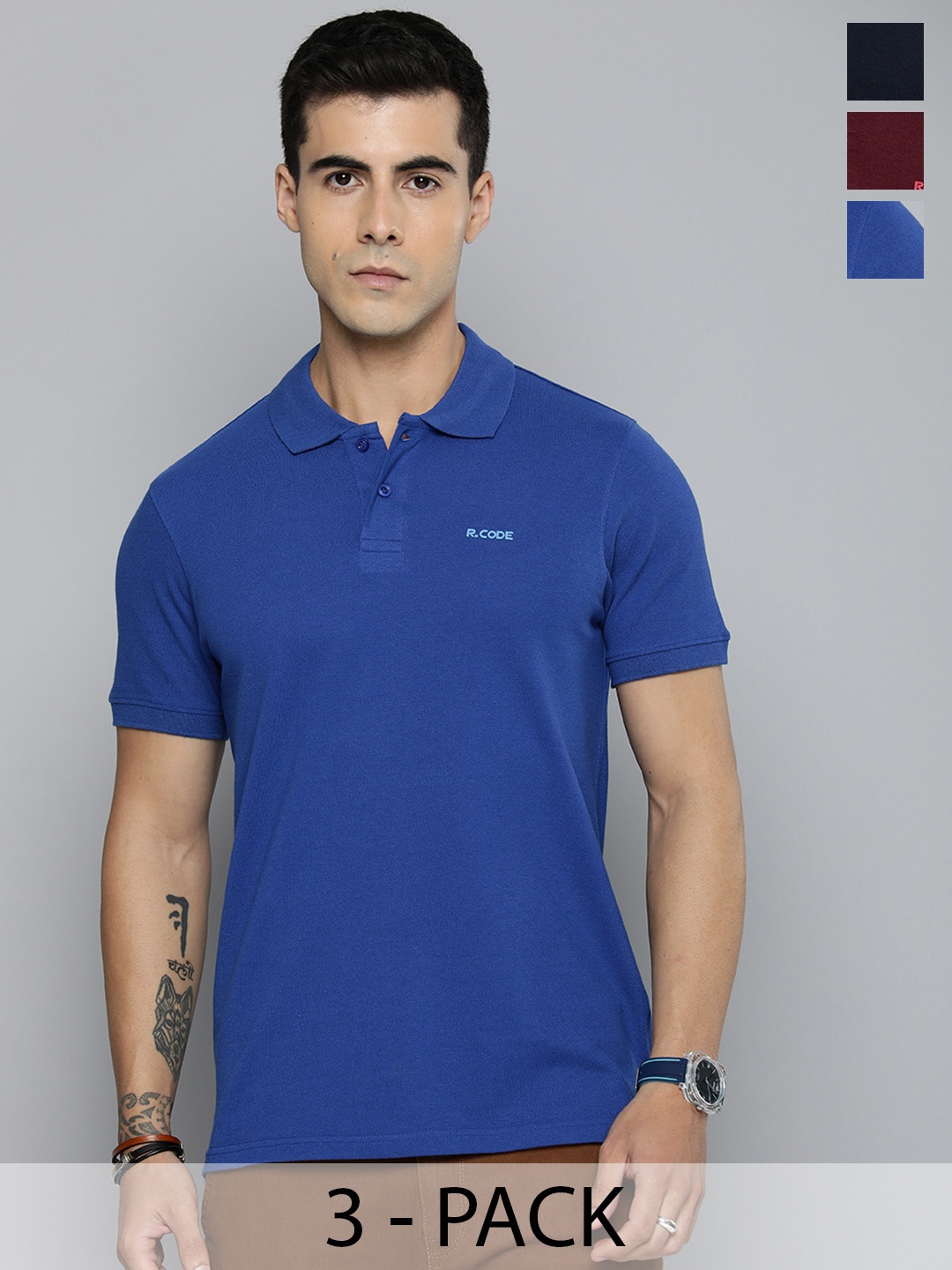 R.Code by The Roadster Lifestyle Co. Men Regular Fit Pack Of 3 Solid Polo Cotton T-shirts, Blue
R.Code by The Roadster Lifestyle Co. Men Regular Fit Pack Of 3 Solid Polo Cotton T-shirts, Blue