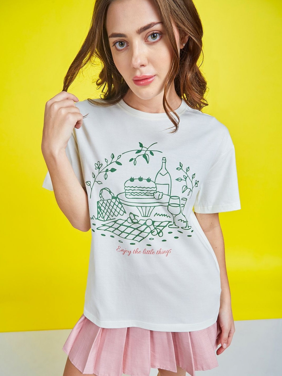 Mast & Harbour Women Graphic Printed Round Neck Cotton Oversized T-shirt, Off white
Mast & Harbour Women Graphic Printed Round Neck Cotton Oversized T-shirt, Off white