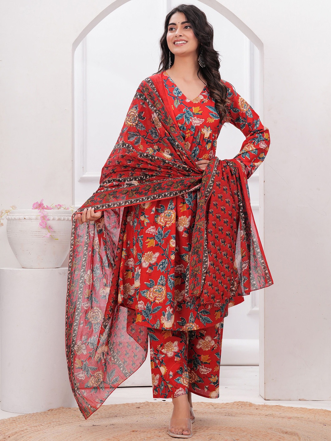 VASUPRADA Women Floral Printed Regular Pure Cotton Kurta with Palazzos & With Dupatta, Red
VASUPRADA Women Floral Printed Regular Pure Cotton Kurta with Palazzos & With Dupatta, Red