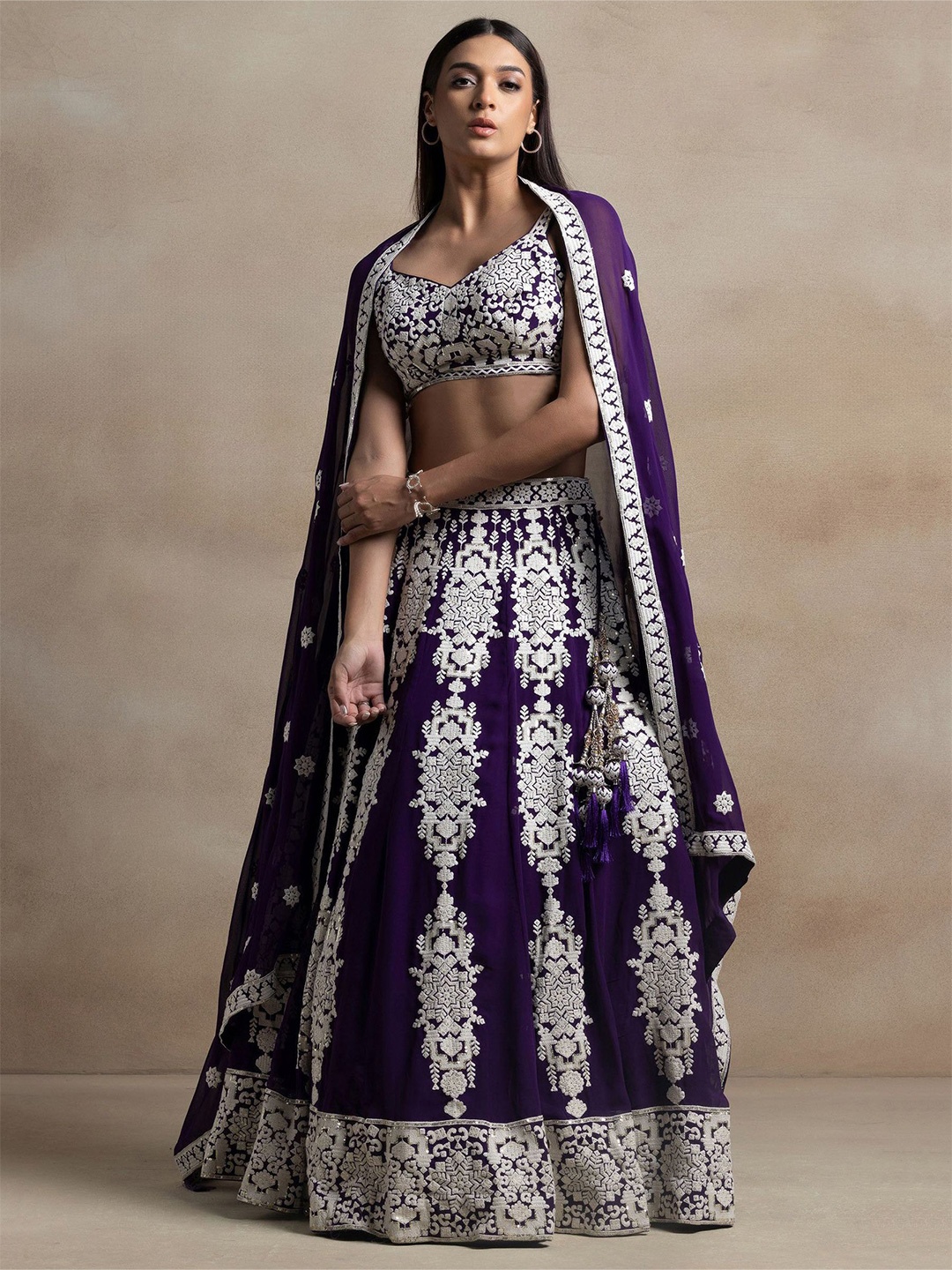 FABPIXEL Floral Embroidered Sequinned Georgette Lehenga & Choli With Dupatta, Purple
FABPIXEL Floral Embroidered Sequinned Georgette Lehenga & Choli With Dupatta, Purple