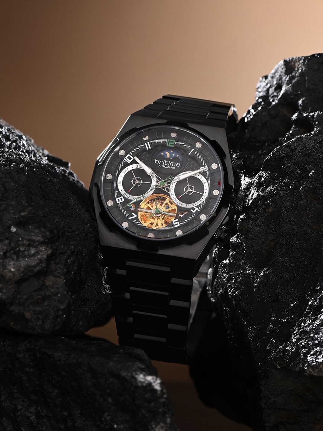Britime Men Skeleton Dial & Stainless Steel Bracelet Style Straps Analogue Automatic Watch, Black
Britime Men Skeleton Dial & Stainless Steel Bracelet Style Straps Analogue Automatic Watch, Black