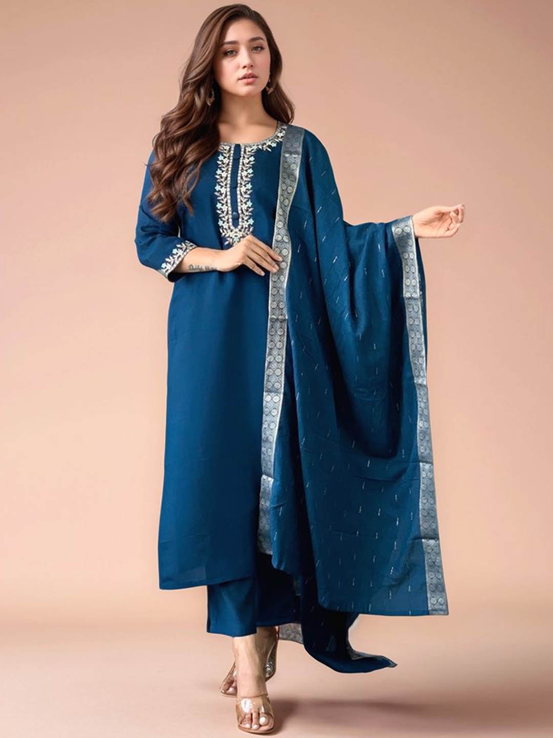 Siya Fashion Floral Embroidered Straight Thread Work Kurta With Trousers And Dupatta, Blue
Siya Fashion Floral Embroidered Straight Thread Work Kurta With Trousers And Dupatta, Blue