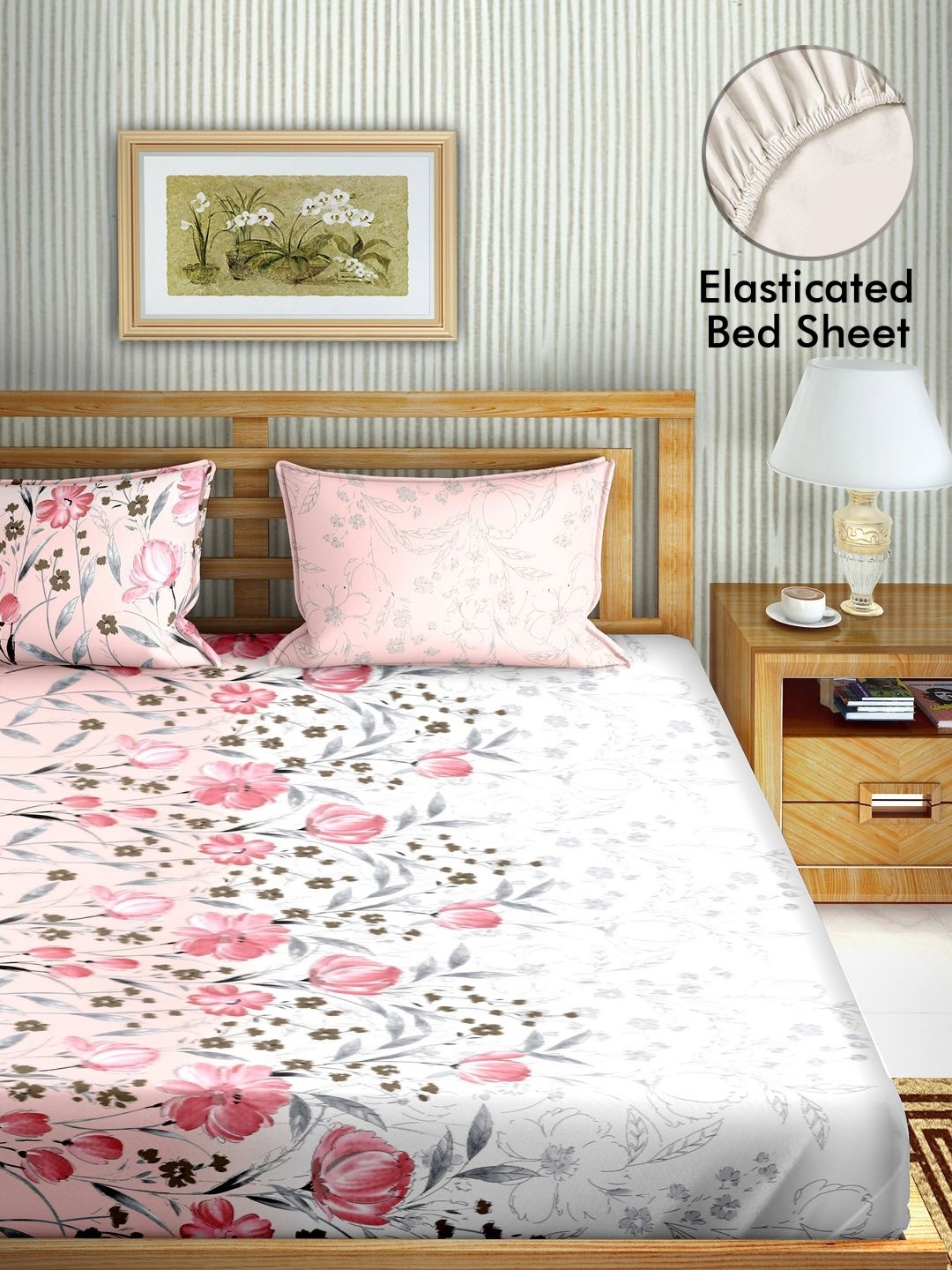 Myntra Elegant Homes Pink & White Printed Cotton 180 TC Queen Bedsheet Set 2.43m x 2.64m
Myntra Elegant Homes Pink & White Printed Cotton 180 TC Queen Bedsheet Set 2.43m x 2.64m