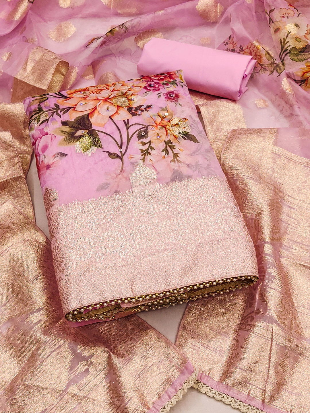 SAINOOR Floral Printed Woven Design Sequinned Organza Silk Unstitched Dress Material, Pink
SAINOOR Floral Printed Woven Design Sequinned Organza Silk Unstitched Dress Material, Pink